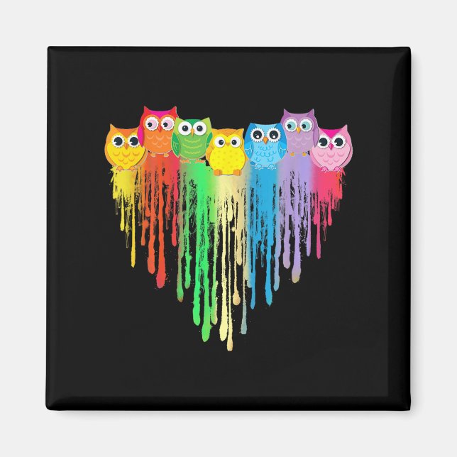 Cute Owl Heart Lgbtq Proud Gay Pride Month Colourf Magnet (Front)