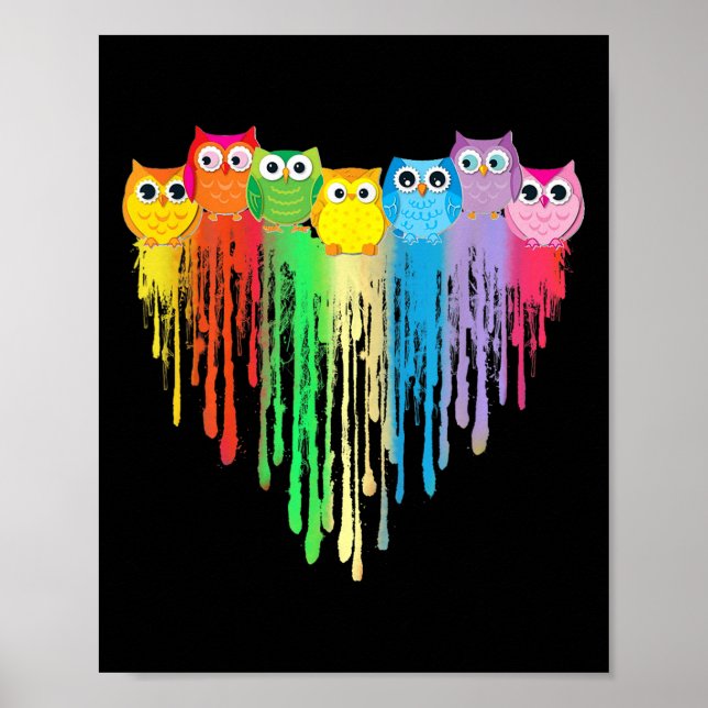 Cute Owl Heart Lgbtq Proud Gay Pride Month Colourf Poster (Front)