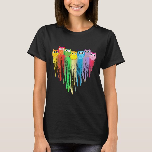 Cute Owl Heart Lgbtq Proud Gay Pride Month Colourf T-Shirt (Front)