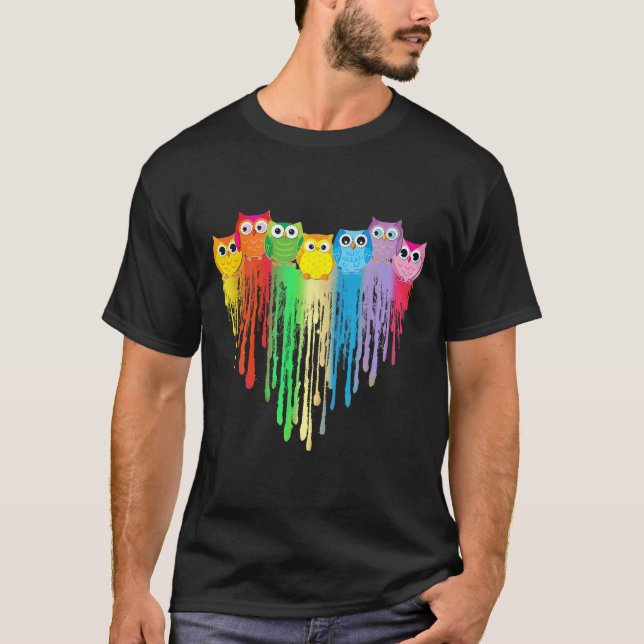 Cute Owl Heart Lgbtq Proud Gay Pride Month Colourf T-Shirt (Front)