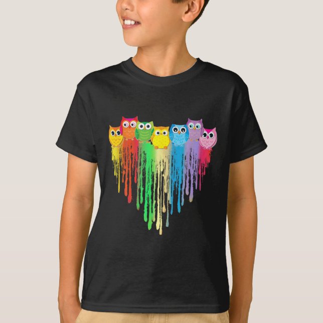 Cute Owl Heart Lgbtq Proud Gay Pride Month Colourf T-Shirt (Front)
