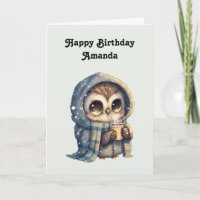 Cute Owl Holding a Coffee Birthday