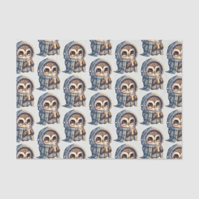 Cute Owl Holding a Coffee Pattern Tissue Paper (Front)