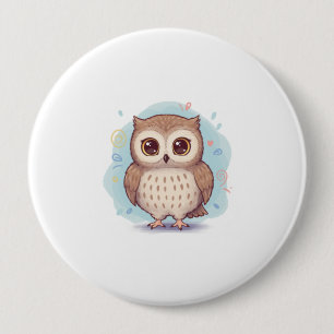 Cute owl illustration 10 cm round badge