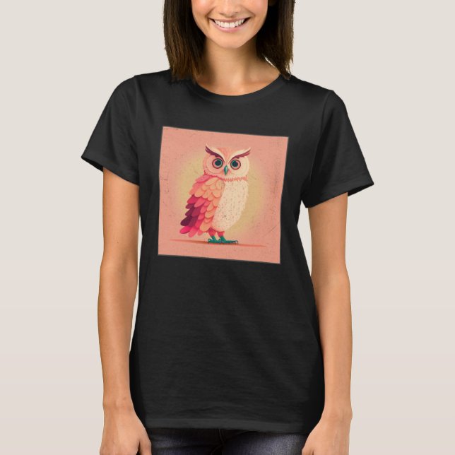 Cute Owl Illustration Modern Artwork Pink Women Ki T-Shirt (Front)