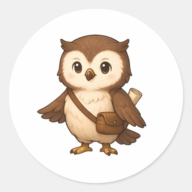 Cute Owl Illustration – Okojo and Friends Illust Classic Round Sticker (Front)