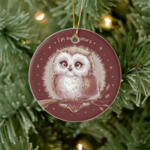Cute Owl Illustration Whimsical Cottagecore Art Ceramic Tree Decoration