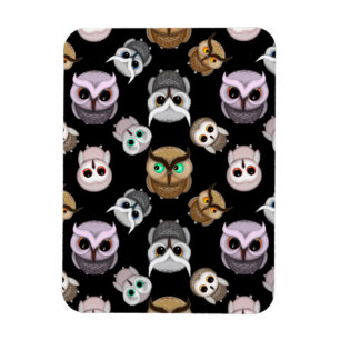 Cute Owl Illustrations over Black Background Magnet