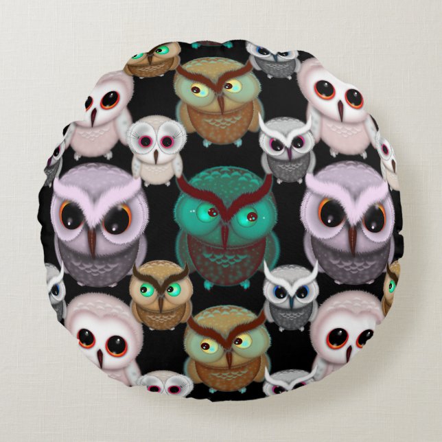 Cute Owl Illustrations Pattern Round Cushion (Front)