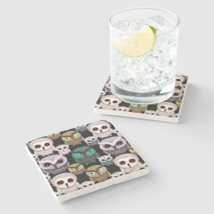 Cute Owl Illustrations Pattern Stone Coaster