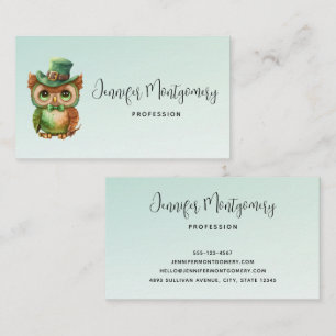 Cute Owl in a Green Top Hat Business Card