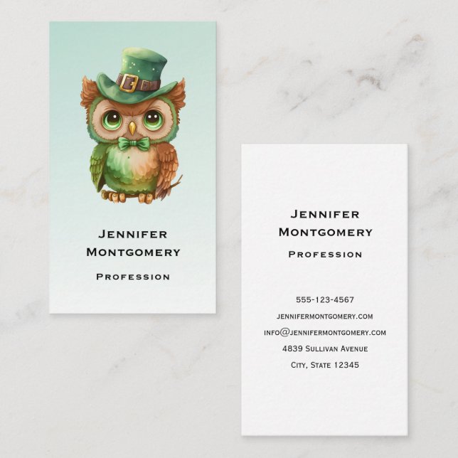 Cute Owl in a Green Top Hat Business Card (Front/Back)