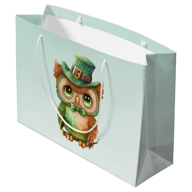 Cute Owl in a Green Top Hat Large Gift Bag (Back Angled)