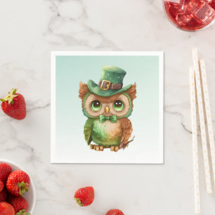 Cute Owl in a Green Top Hat Napkin