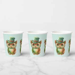 Cute Owl in a Green Top Hat Paper Cups