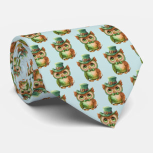 Cute Owl in a Green Top Hat Pattern Tie