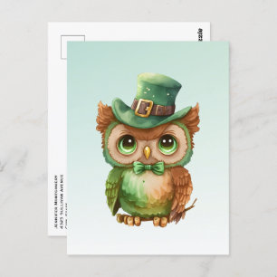 Cute Owl in a Green Top Hat Postcard