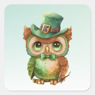 Cute Owl in a Green Top Hat Square Sticker