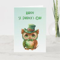 Cute Owl in a Green Top Hat St. Patrick's Day