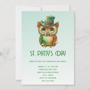 Cute Owl in a Green Top Hat St. Patty's Day Invitation
