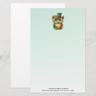Cute Owl in a Green Top Hat Stationery