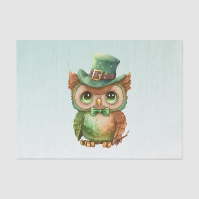 Cute Owl in a Green Top Hat Tissue Paper (Front)
