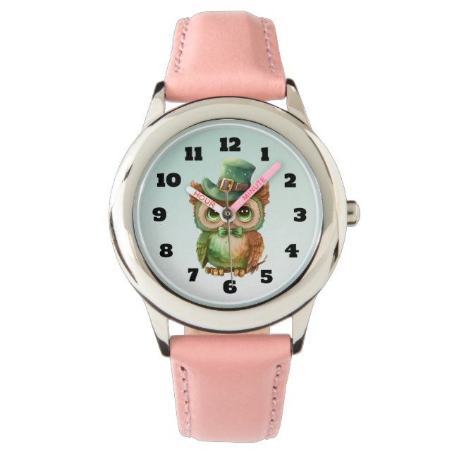Cute Owl in a Green Top Hat Watch (Front)
