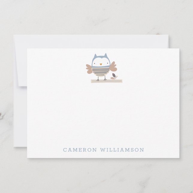 Cute Owl in Blue Personalised Stationery     Card (Front)