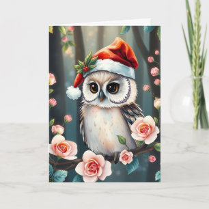Cute owl in Christmas hat Christmas card