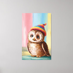 Cute Owl in Colourful Beanie Canvas Print