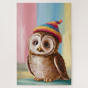 Cute Owl in Colourful Beanie Jigsaw Puzzle
