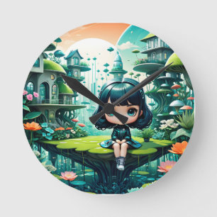 Cute Owl in Colourful Beanie Round Clock