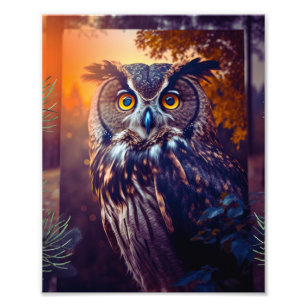 Cute Owl in Forest Nature Wildlife Bird Animal Photo Print