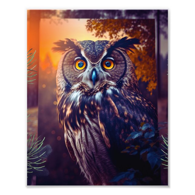 Cute Owl in Forest Nature Wildlife Bird Animal Photo Print (Front)