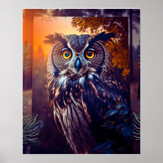Cute Owl in Forest Nature Wildlife Bird Animal Poster (Front)