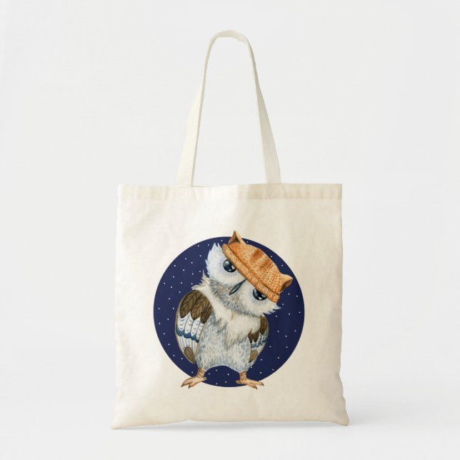 Cute Owl in Hat Tote Bag (Front)