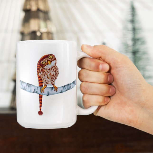 Cute Owl in Knit Stocking Cap White Mug (Creator Uploaded)