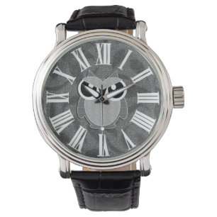 Cute Owl in Shades of Grey with Roman Numerals Watch