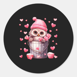 Cute Owl In Valentines Basket For Girls Women Nk R Classic Round Sticker