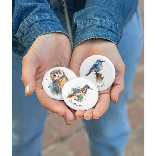 Cute owl in watercolor 3 cm round badge