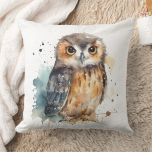 Cute owl in watercolor cushion
