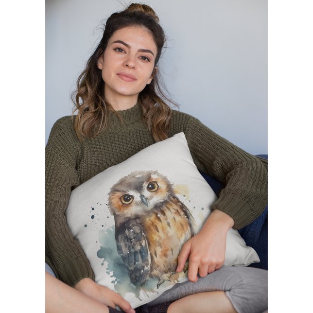 Cute owl in watercolor cushion (Creator Uploaded)