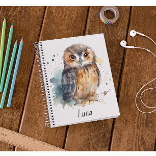 Cute owl in watercolor customisable notebook