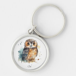 Cute owl in watercolor key ring