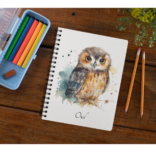 Cute owl in watercolor notebook