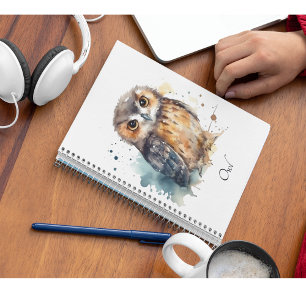 Cute owl in watercolor planner