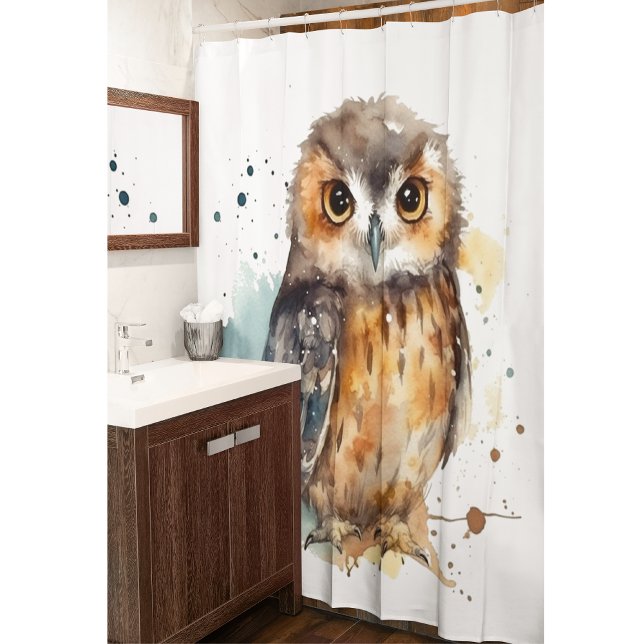 Cute owl in watercolor shower curtain (Creator Uploaded)
