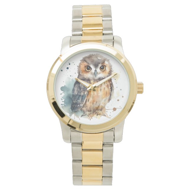 Cute owl in watercolor watch (Front)
