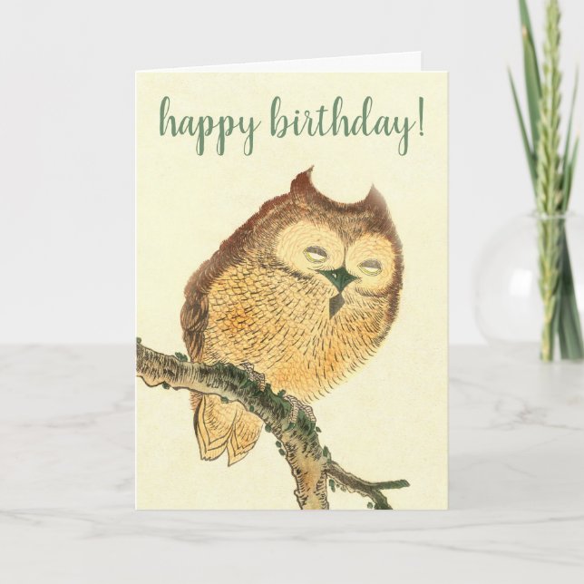 Cute Owl - Japanese Fine Art Birthday Card (Front)