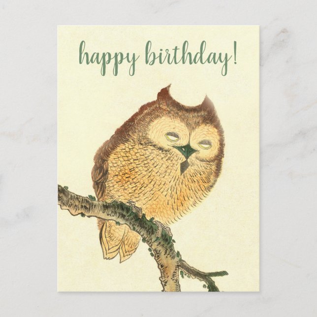 Cute Owl - Japanese Fine Art Birthday Postcard (Front)